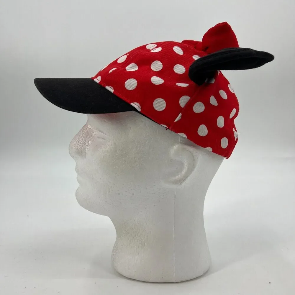Disney Minnie Mouse Cap Girls One Size Red Polka Dot Ears Bow Snapback Baseball